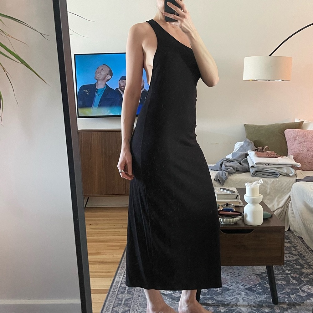 Free People One Shoulder Black Midi Dress Ribbed Medium